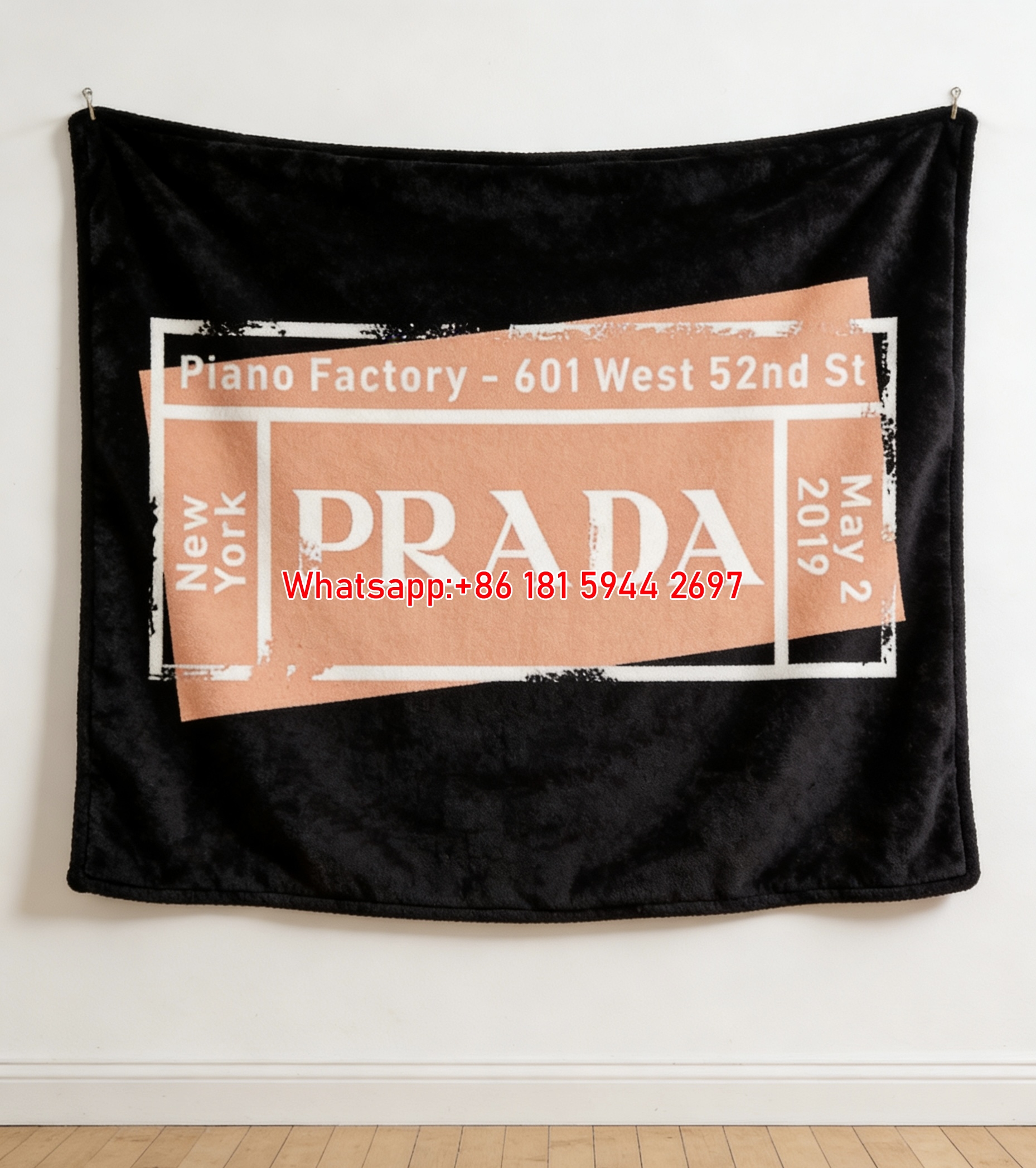 Prada Piano Factory Ticket Print Black Peach Fleece Sofa Throw Blanket IMG_2714